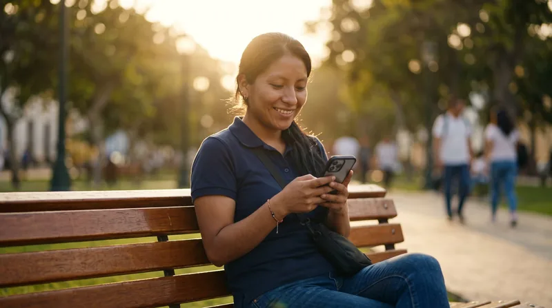 Persona revisa y firma un documento desde su celular en un parque