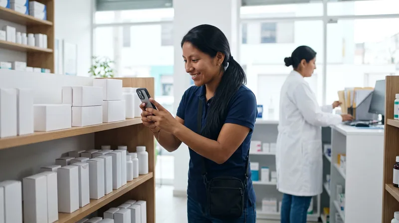 Promotora registra la visita en una farmacia