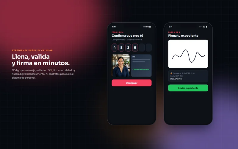 Expediente en el celular: código de verificación, selfie con DNI y firma con el dedo